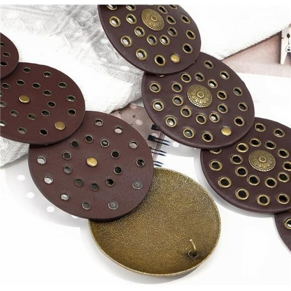 Womens wide boho leather belt vintage western chunky waist belt with metal buckl - Picture 4 of 7